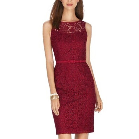 chinese dress ladies White House Black Market Yellow Geometric Lace Overlay Fit & Flare Dre   theuntamedthread.com